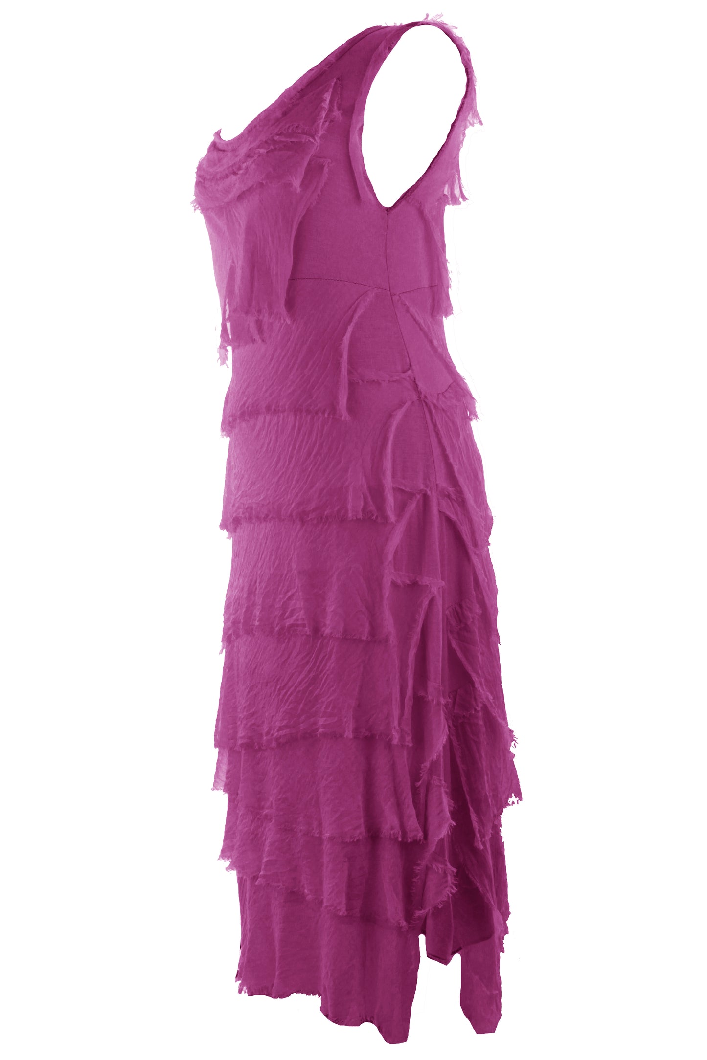 Sleeveless Frayed Detail Silk Midi