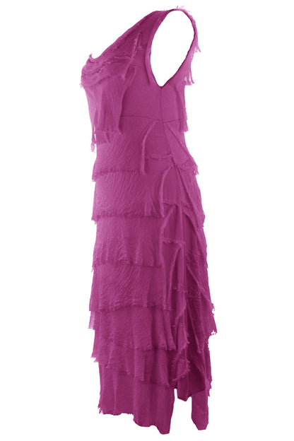 Sleeveless Frayed Detail Silk Midi