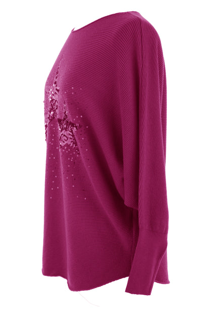3 Sequin Star Ribbed Jumper