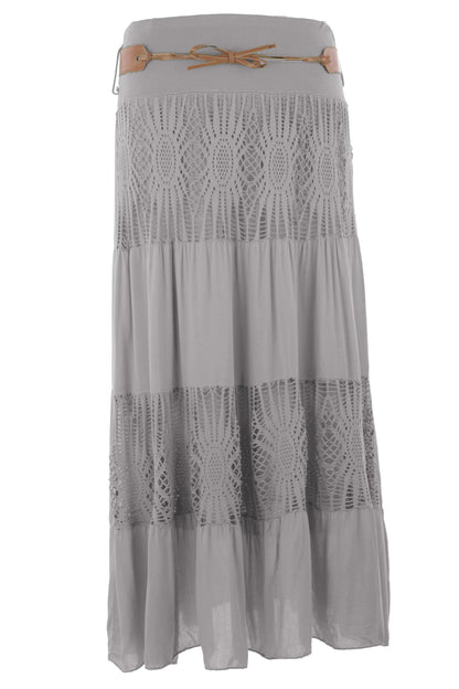 Crochet Tiered Belt Midi Skirt