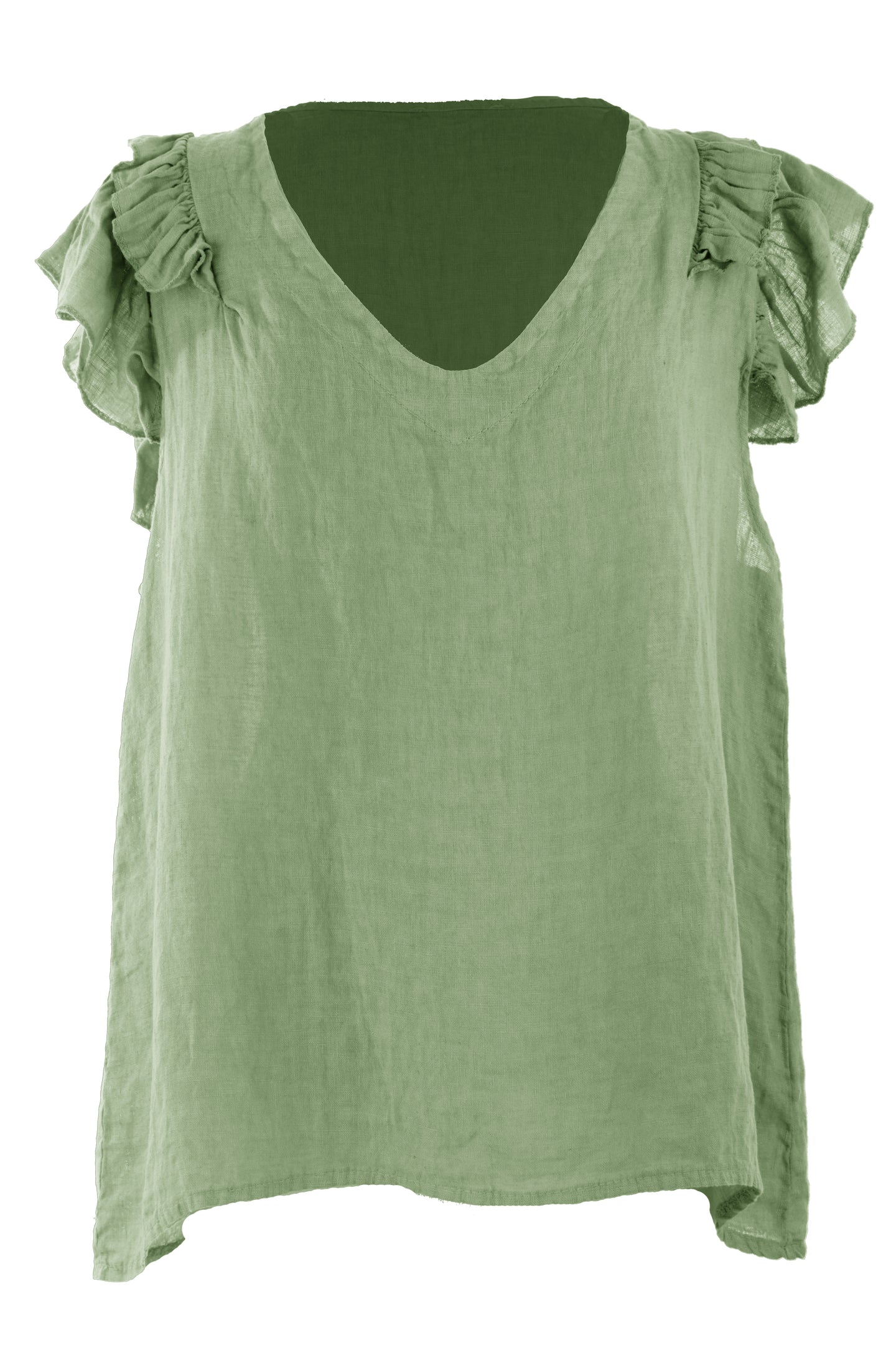 Sleeveless Frill Shoulder Linen Top