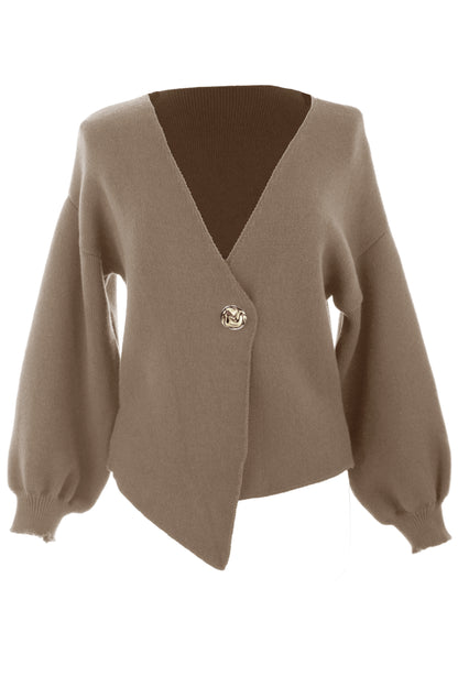 V Neck One Button Knit Cardigan
