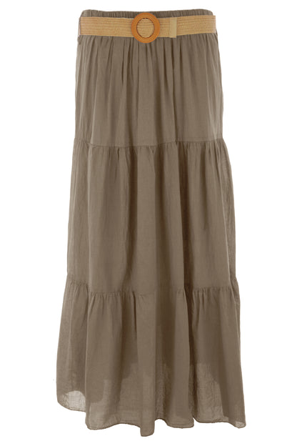 Tiered Midi Skirt with Belt
