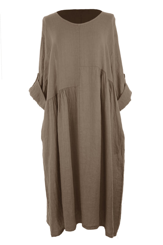 Pleat Panel Linen Dress