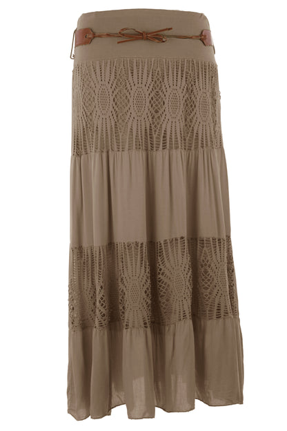 Crochet Tiered Belt Midi Skirt