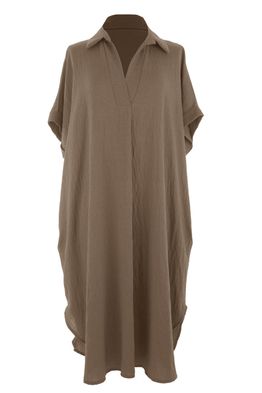 Plain Batwing Collar Midi