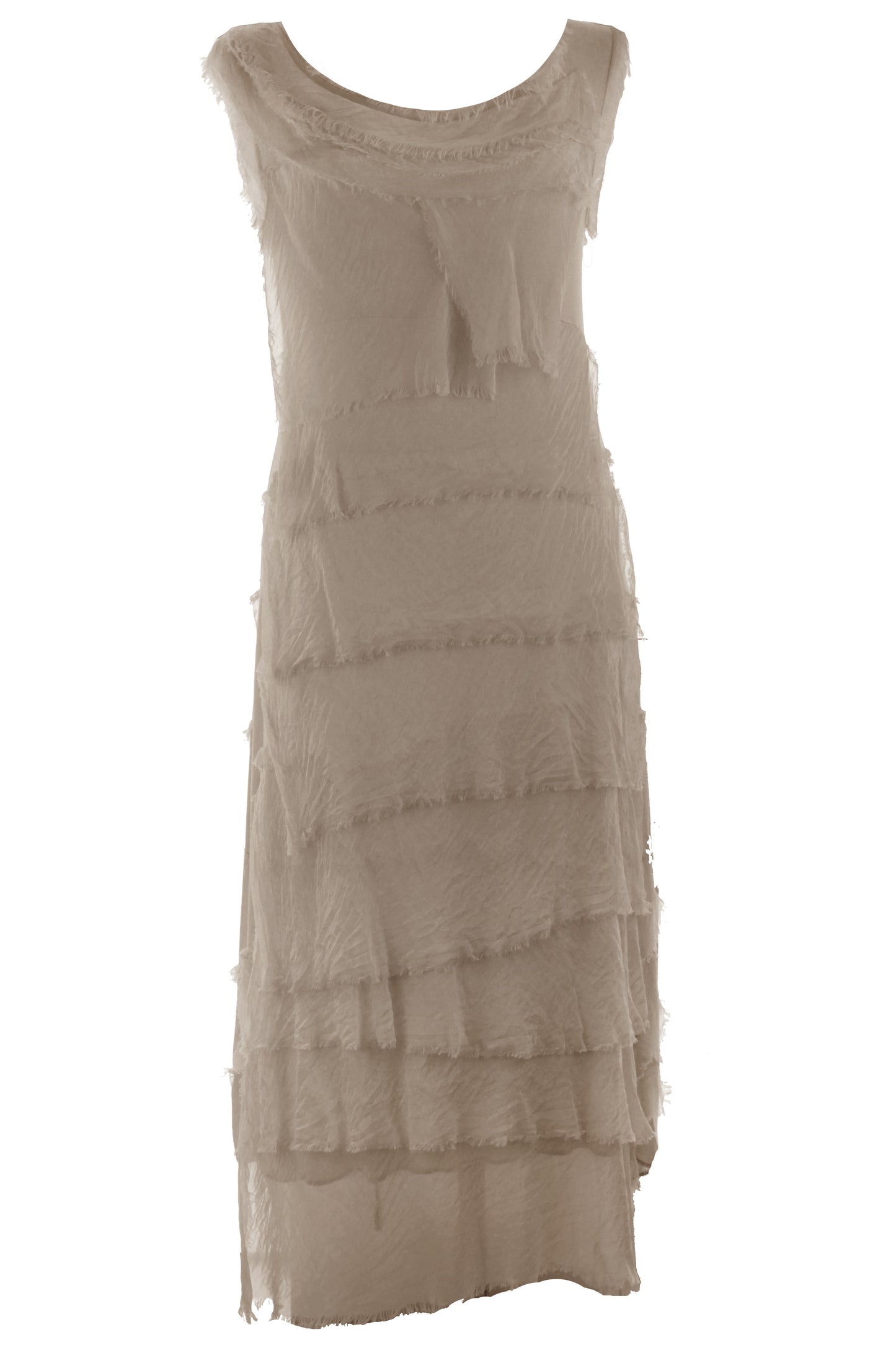 Sleeveless Frayed Detail Silk Midi