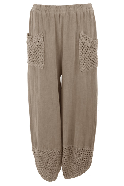 2 Crochet Pocket Barrel Leg Teabag Trouser