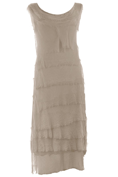 Sleeveless Frayed Detail Silk Midi