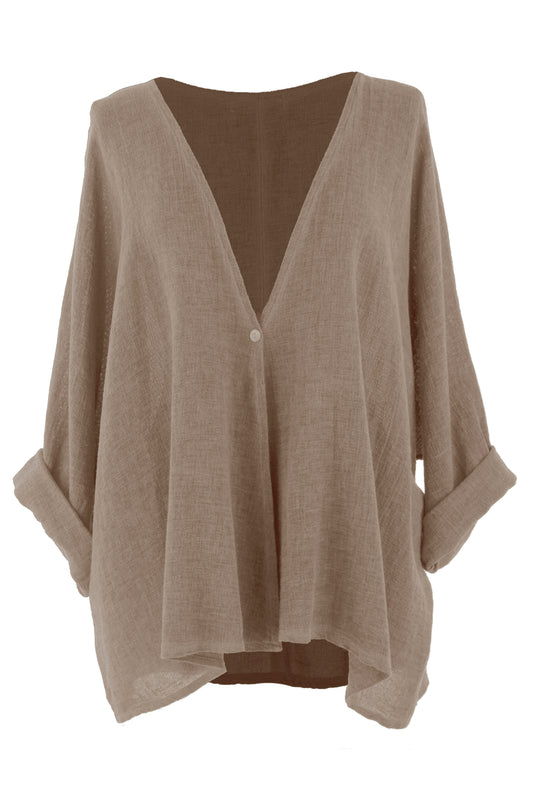 One Button Linen Cardigan
