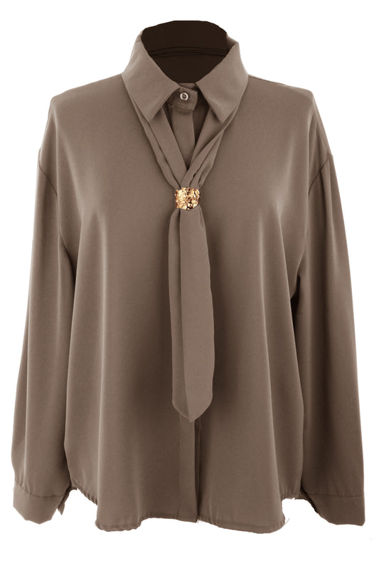 3 Piece Broach Scarf Shirt