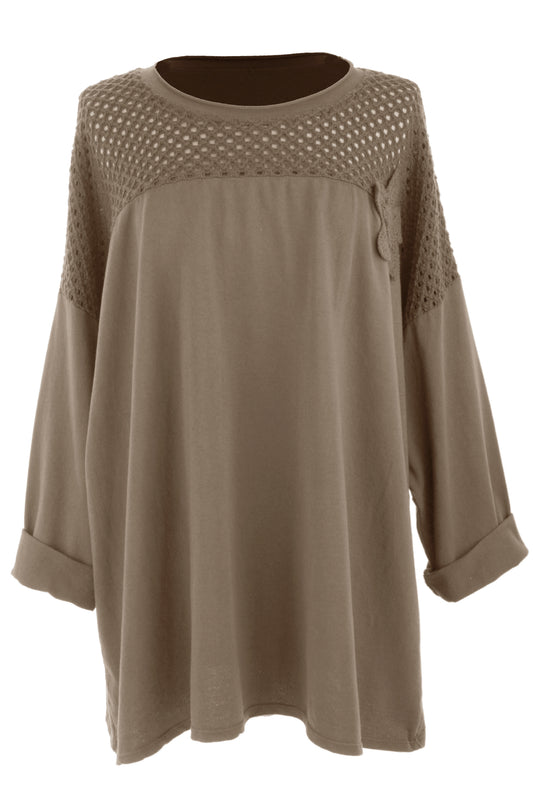 Flower Applique Crochet Jersey Top