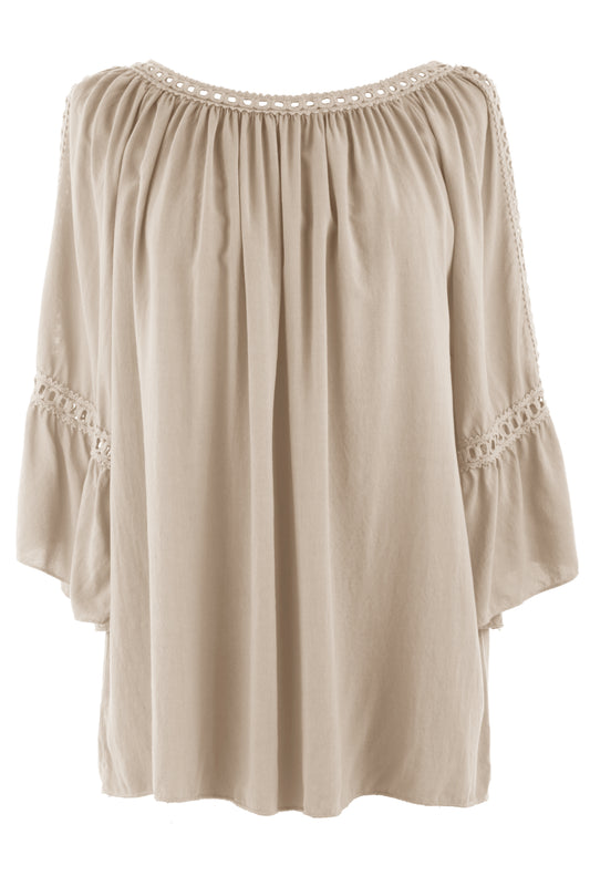 Crochet Trim Cut-out Shoulder Top