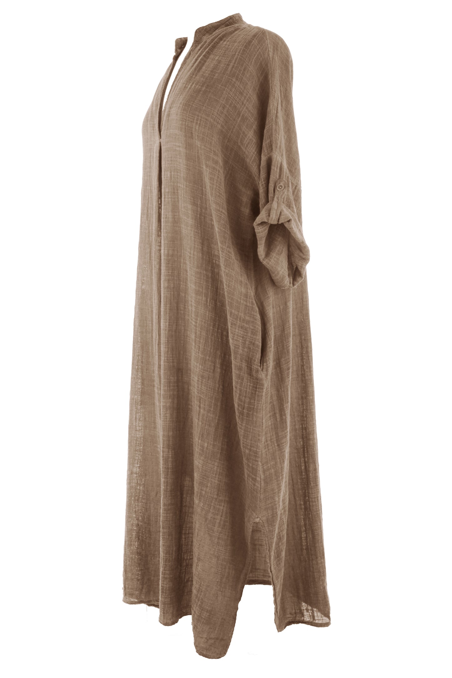 V Neck 2 Pocket Cotton Midi