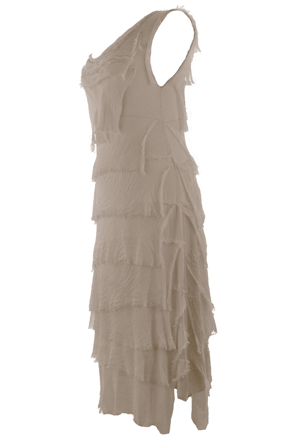 Sleeveless Frayed Detail Silk Midi
