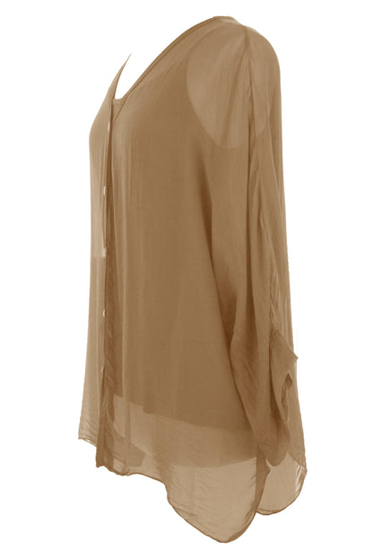 V Neck Silk Shirt with Vest