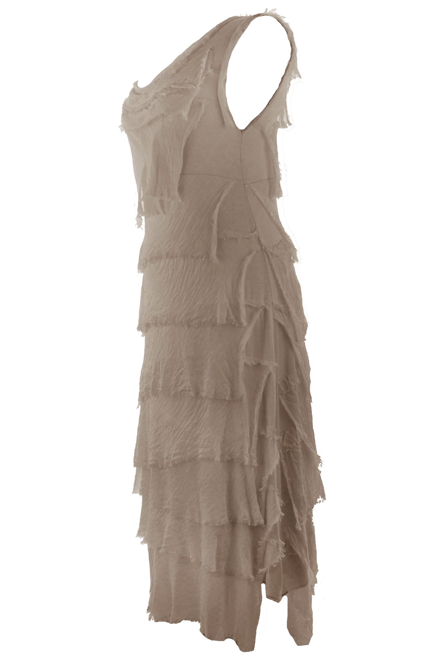 Sleeveless Frayed Detail Silk Midi