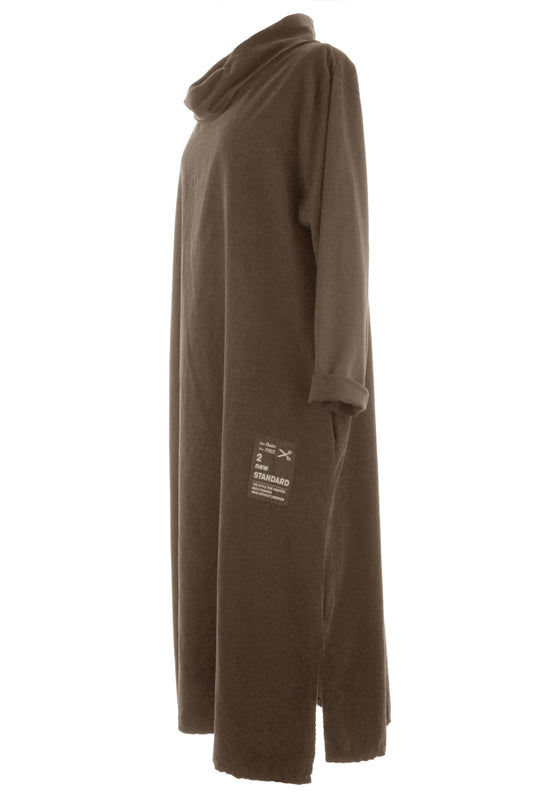 Cowl Neck Side Slit Corduroy Midi