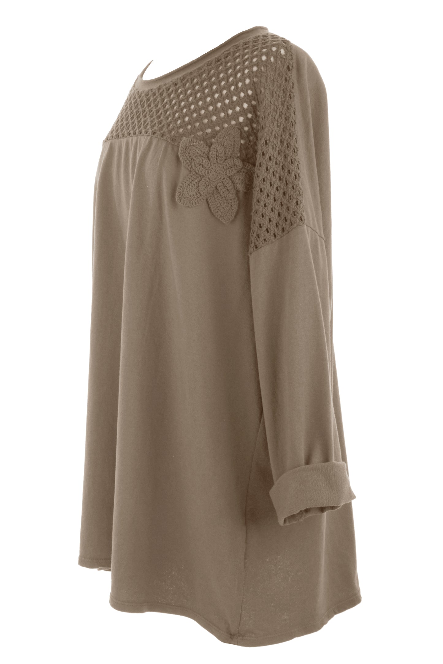 Flower Applique Crochet Jersey Top