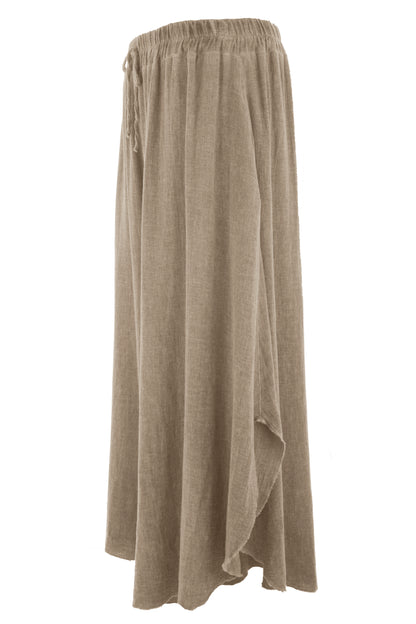 Side Slit Wide Leg Teabag Linen Trouser