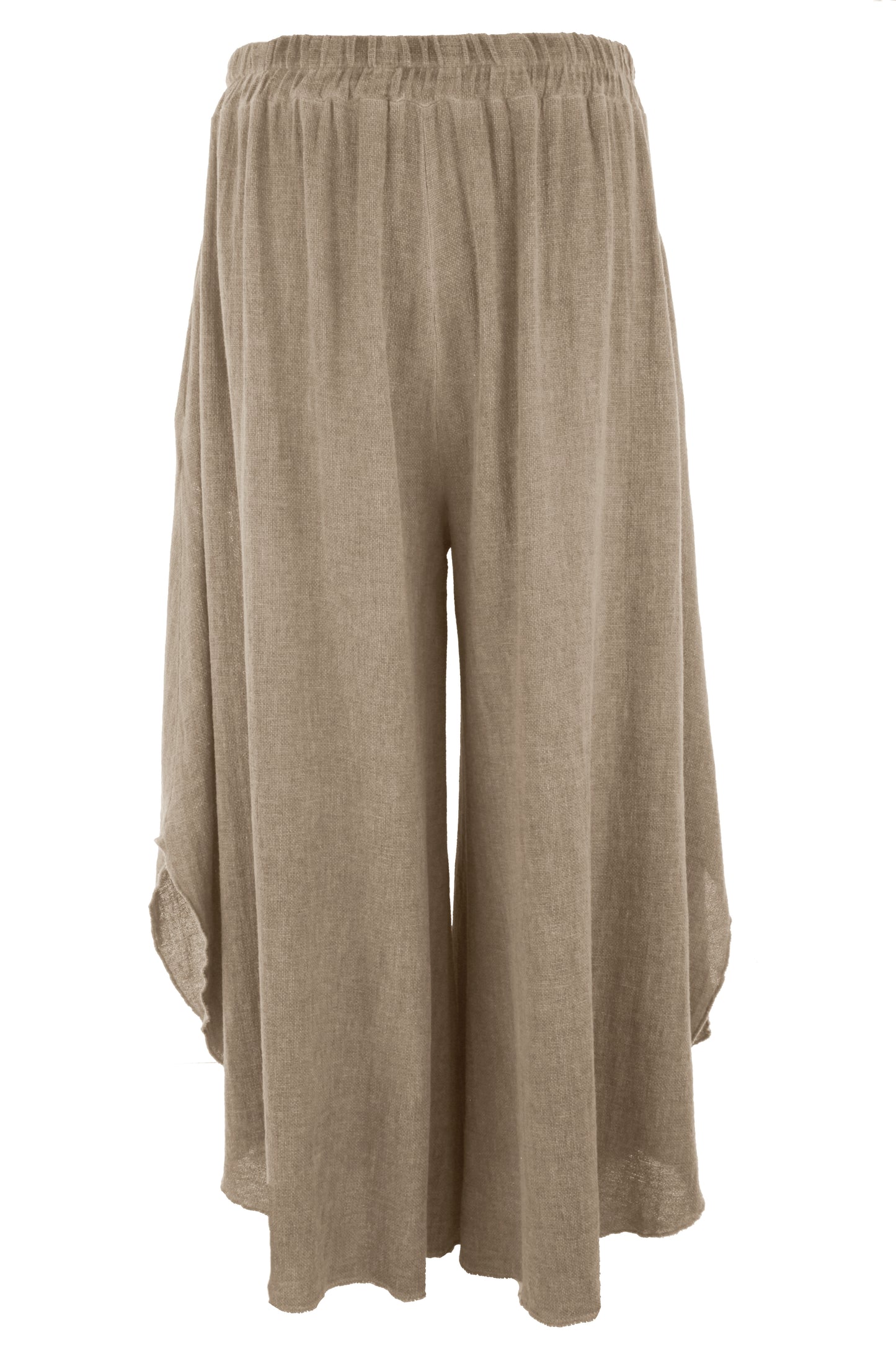 Side Slit Wide Leg Teabag Linen Trouser