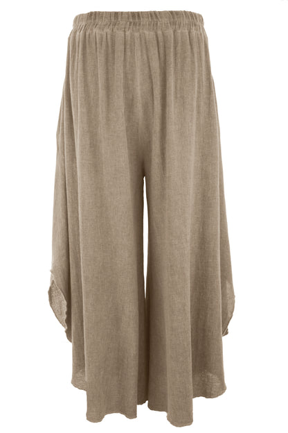 Side Slit Wide Leg Teabag Linen Trouser
