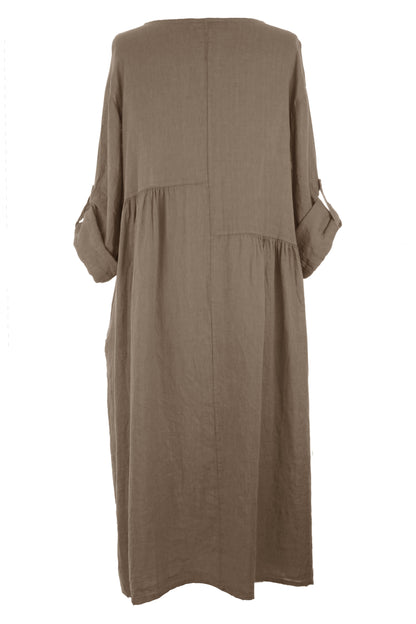 Pleat Panel Linen Dress