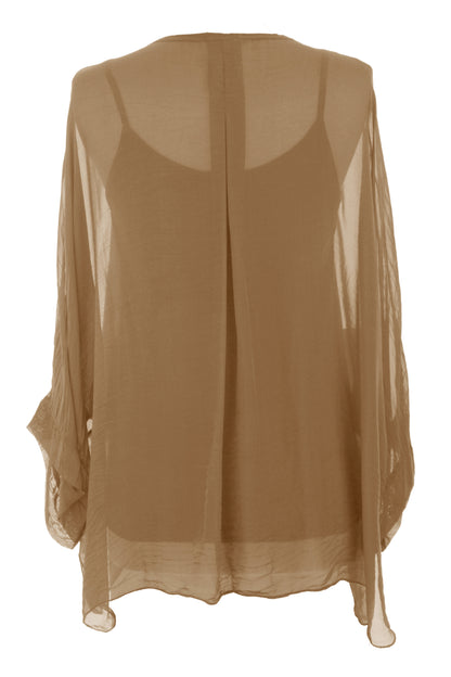 V Neck Silk Shirt with Vest