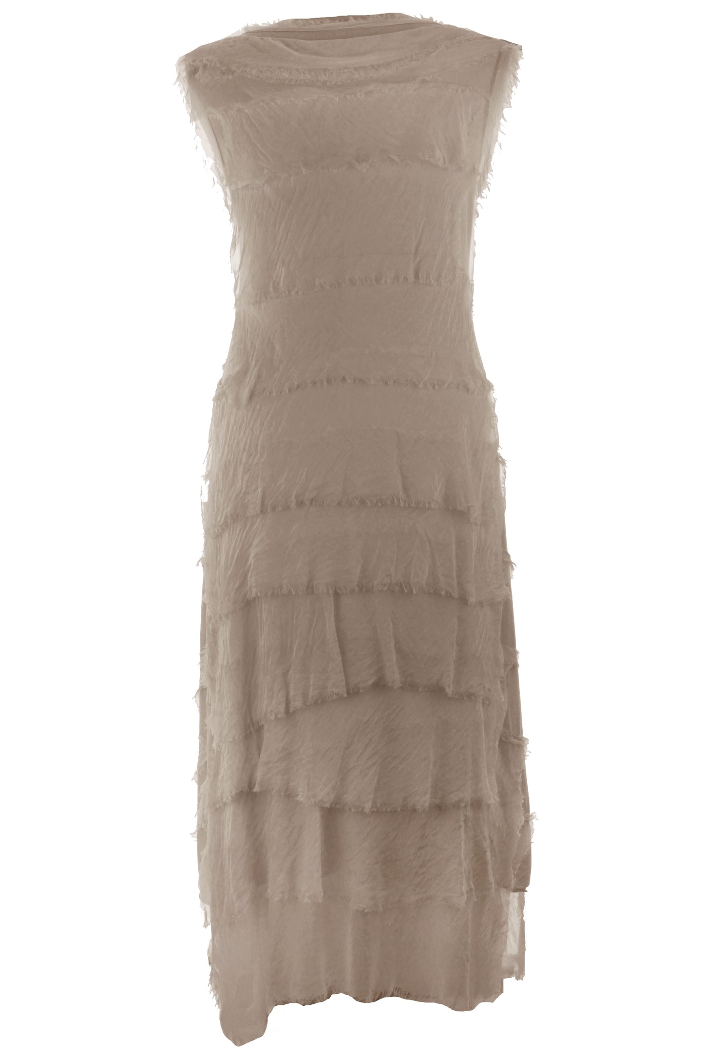 Sleeveless Frayed Detail Silk Midi