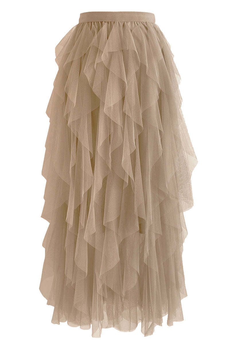 Ruffle Tulle Midi Skirt