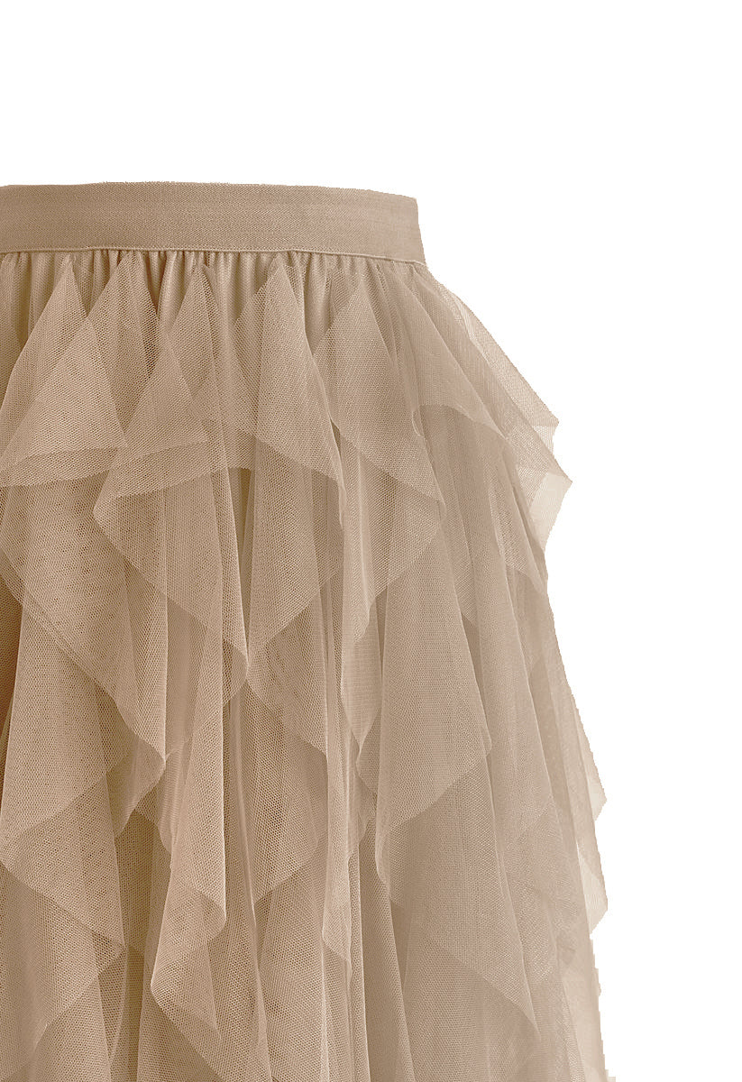Ruffle Tulle Midi Skirt
