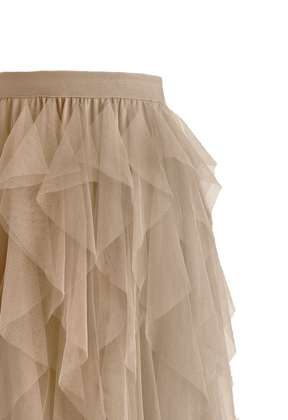 Ruffle Tulle Midi Skirt