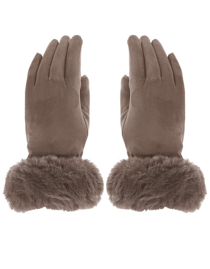Faux Fur Cuff Suede Gloves