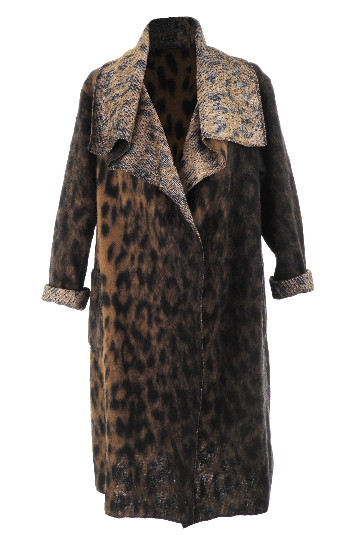 Leopard Print Brushed Wool Coat