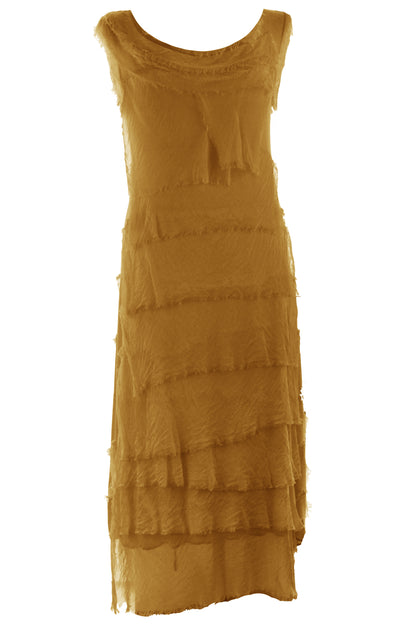 Sleeveless Frayed Detail Silk Midi