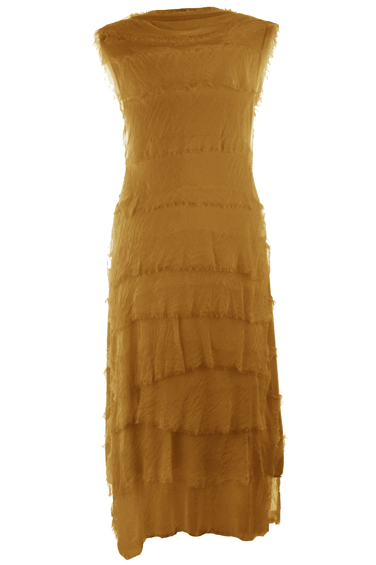 Sleeveless Frayed Detail Silk Midi