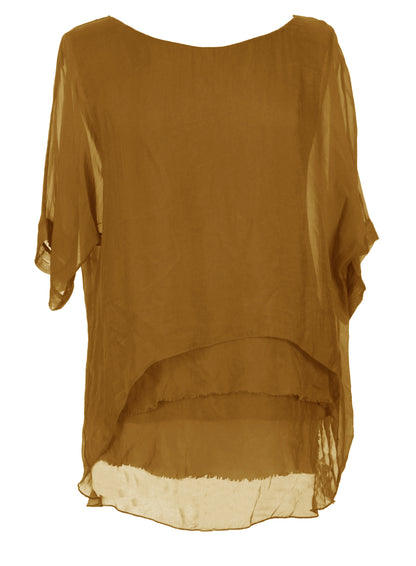 Frayed Hem Silk Top
