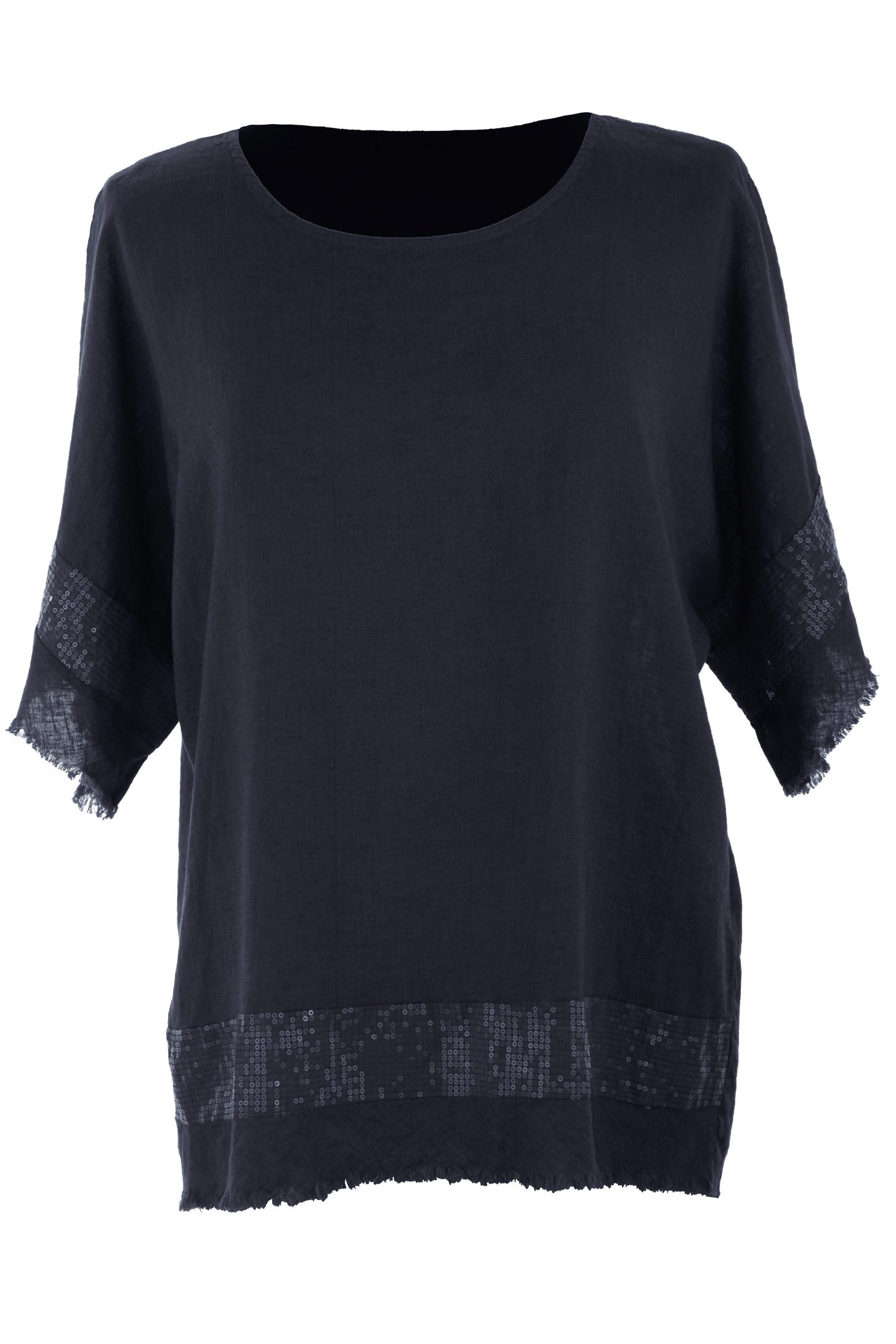 Sequin Trim Linen Top
