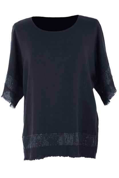 Sequin Trim Linen Top