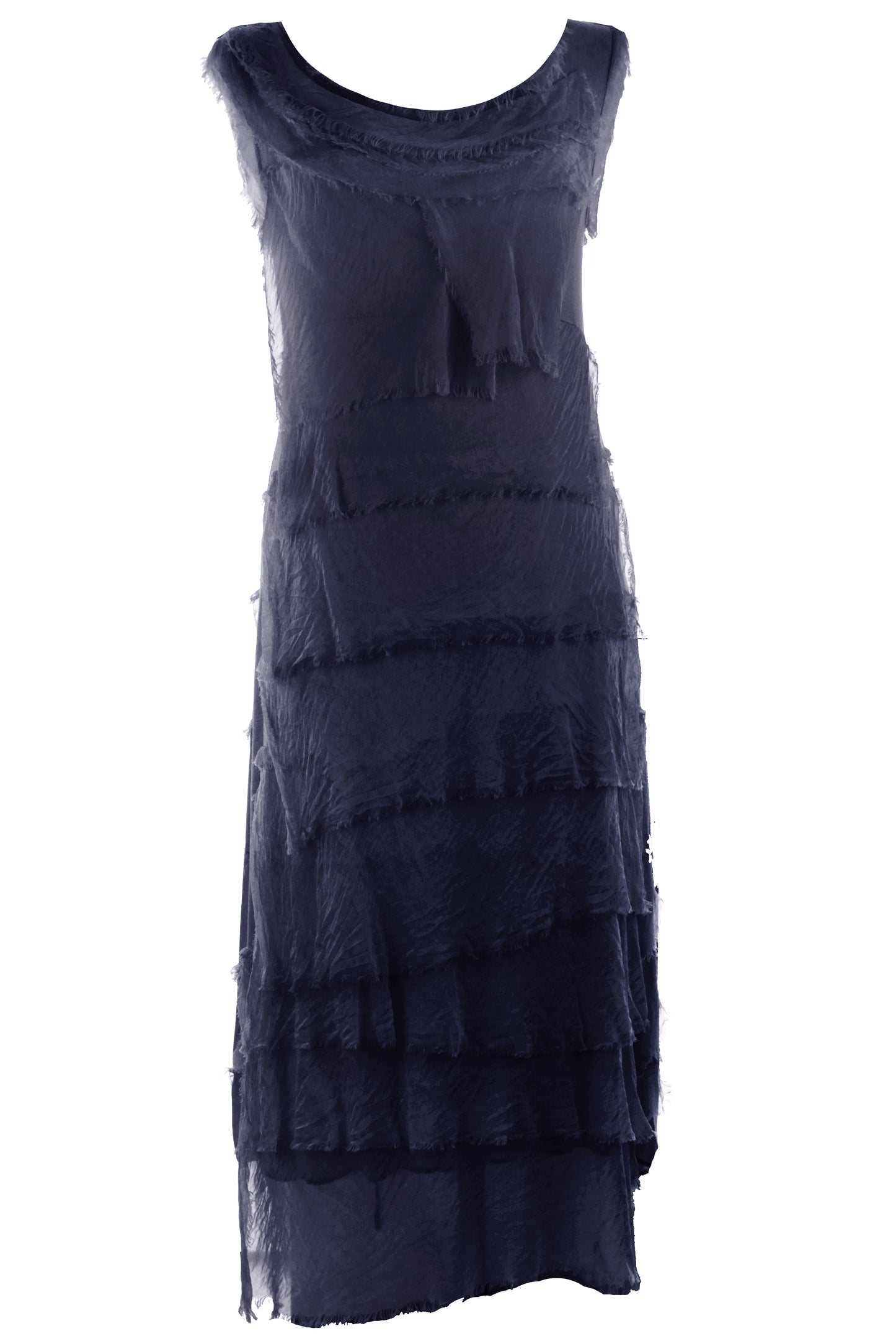 Sleeveless Frayed Detail Silk Midi