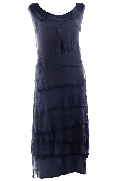 Sleeveless Frayed Detail Silk Midi