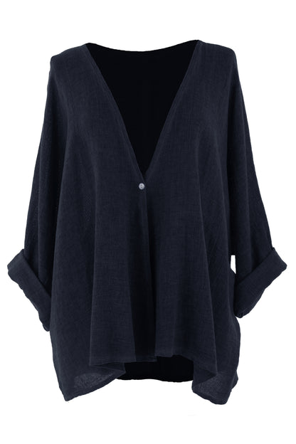 One Button Linen Cardigan