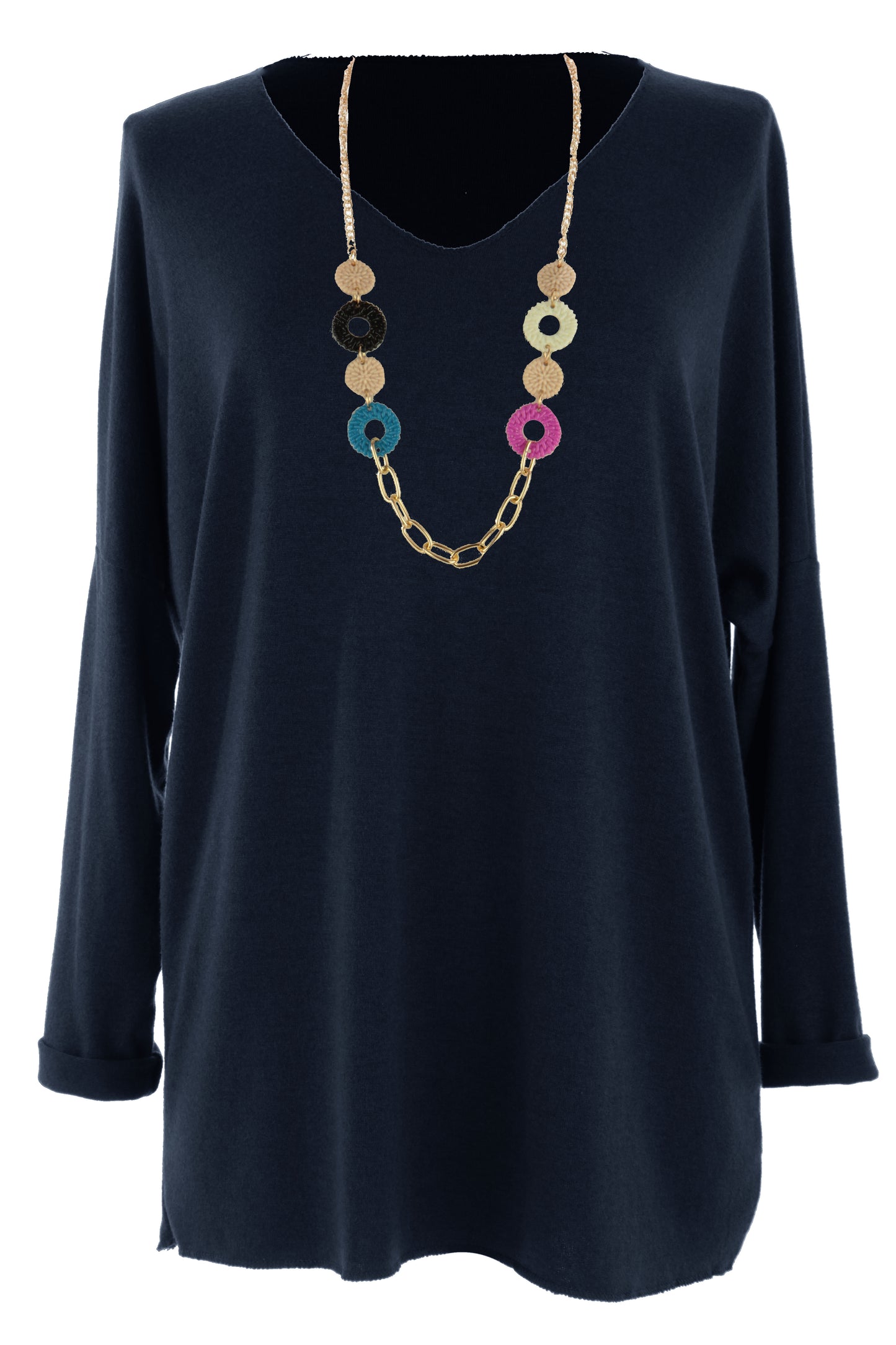 V Neck Soft Knit Necklace Jumper