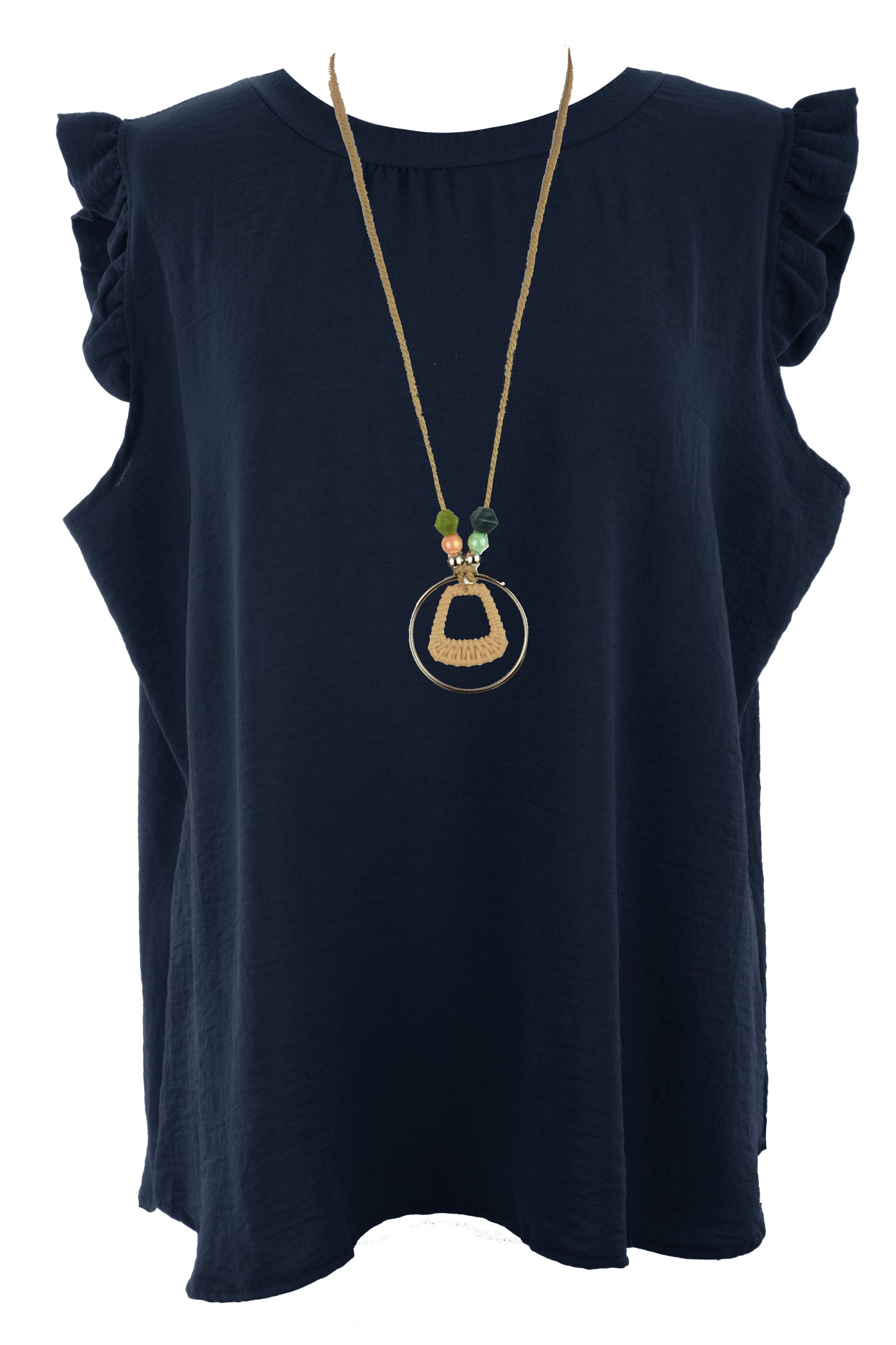 Sleeveless Frill Trim Necklace Top