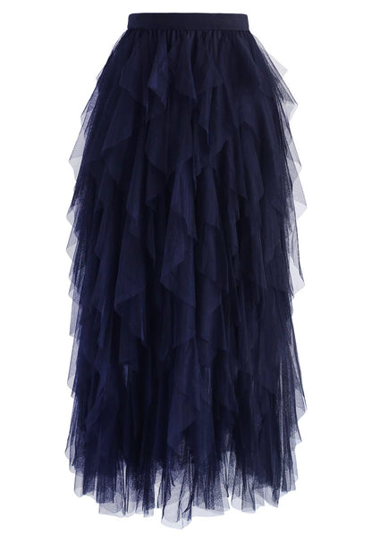 Ruffle Tulle Midi Skirt
