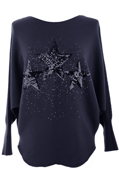 3 Sequin Star Ribbed Jumper
