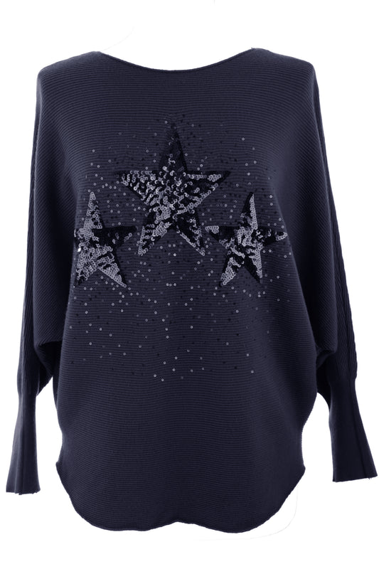 3 Sequin Star Ribbed Jumper