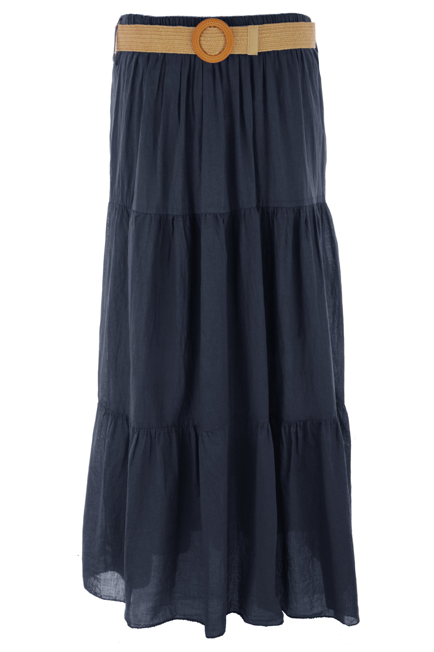 Tiered Midi Skirt with Belt