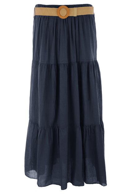 Tiered Midi Skirt with Belt