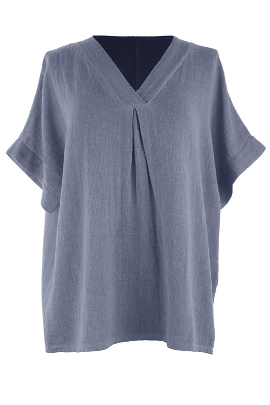V Neck Hopsack Linen Top